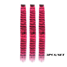 3 piezas/set de extensiones de cabello sintético largo y liso con estampado de rayas, coloridas, con clip, para uso diario, fiestas y Halloween.