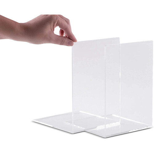 2PCS Transparent Acrylic Bookends L-Shaped Bookshelf 1