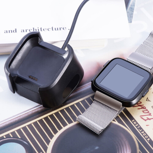 Versa Lite Smart Watch Charger Dock - Compact USB Charging Station with 100cm Cable, 5V Input (Black) 2