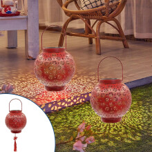 Harpi Solarlantaarns voor buiten, waterdicht, rood met warmgele LED, tafellamp voor tuin, terras, balkon en pad, cadeau voor dames en heren
