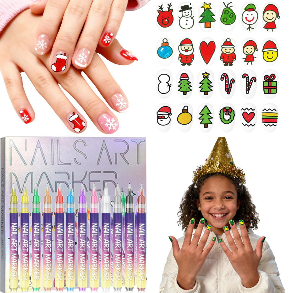 12 Colors QuickDrying Nail Art Pens for Kids, Fine Tip Girls Nail Art Kit with Vibrant Colors