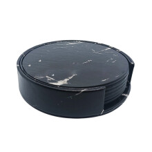 6Pcs Round Leather Coaster Set Leather Coaster PU Premium Insulation Pad