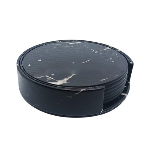 6Pcs Round Leather Coaster Set Leather Coaster PU Premium Insulation Pad