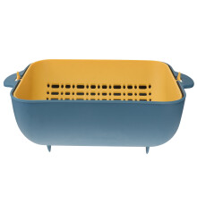 Coș de rufe multifuncțional, coș de scurgere cu strat dublu, coș de fructe și legume pentru casă, raft de depozitare pentru uz casnic (albastru