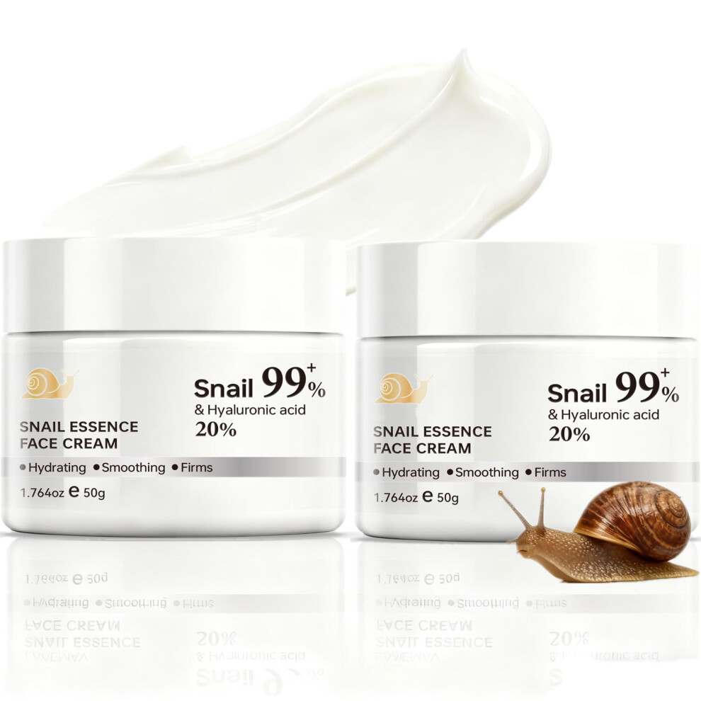 Cream Snail Mucin Face Duo 99% With Hyaluronic Acid, Antiaging Korean Snail For Deep Hydration