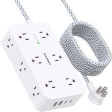 Extension Cord 10 Ft, Power Strip Surge Protector with 12 Outlets 4 USB Ports (2USB C), Large Desk Power Strip