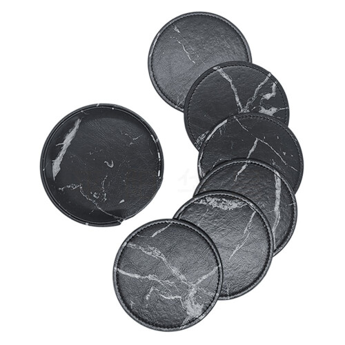 6Pcs Round Leather Coaster Set Leather Coaster PU Premium Insulation Pad 2