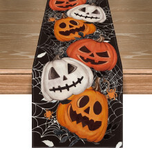 Tischläufer mit lächelndem Jack O' Lantern, Kürbis, Geist und Spinne für Halloween, Schwarz, 33 x 183 cm