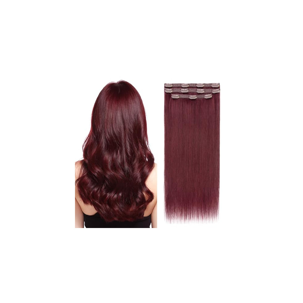 18 Inch Burgundy Remy Human Hair Extensions 3PCS Lace Weft Clip In for Women Natural Blend