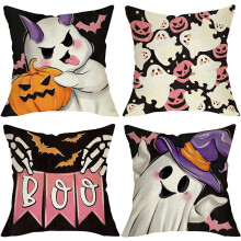 Halloween Boo Decorative Throw Pillow Covers 18 x 18 Set of 4, Lantern Pumpkin Porch Outdoor Home Decor, Funny Holiday Couch Cushion Case