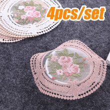 Vnanda 4Packs Round Embroidered Cloth Coasters, Vintage Ethnic Floral Design, Absorbent for Drinks, Home Bar, Cafe, compatible with Teacup, Beer Mug,