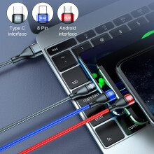 Cablu de date SUSUchens, încărcare super rapidă 5A, cablu de încărcare USB Type-C/8-pini/Micro, 3 în 1, protecție inteligentă împletită