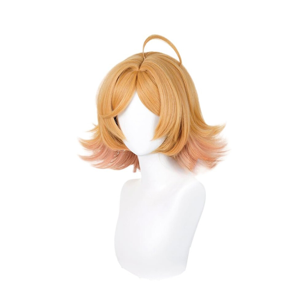 Unisex Yellow Golden Gradient Cosplay Wig With Bangs, Heat Resistant Synthetic Anime Wig For Women