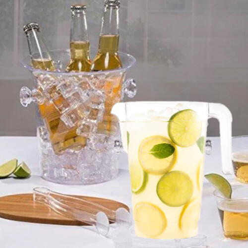 VeZee Einweg-Kunststoffkrug, transparent, mit Griff, 1,4 Liter: 2 Stück 2