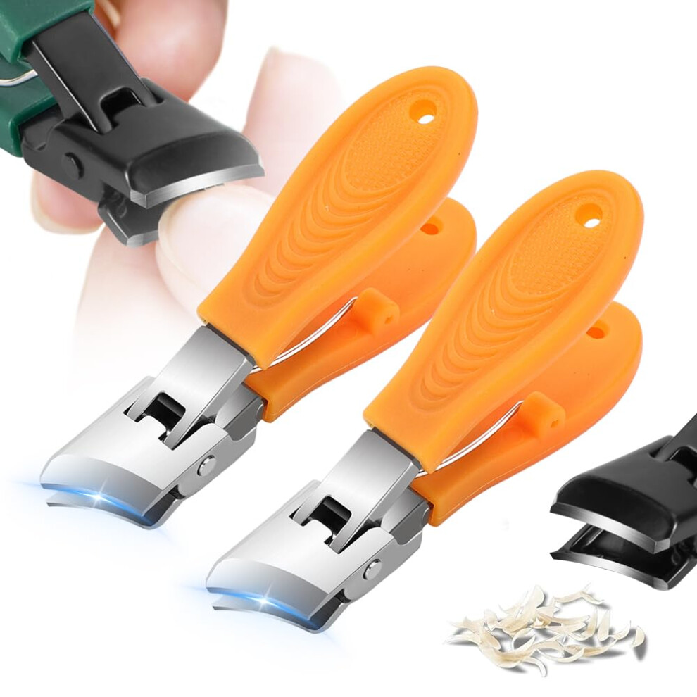 Orange Wide Jaw Nail Clipper With Antisplash Design And Ergonomic Grip For Thick Toenails, 2Pcs