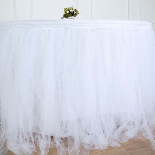 BalsaCircle17feet Tutu Multi Layers Tulle Table Skirt Linens White 1
