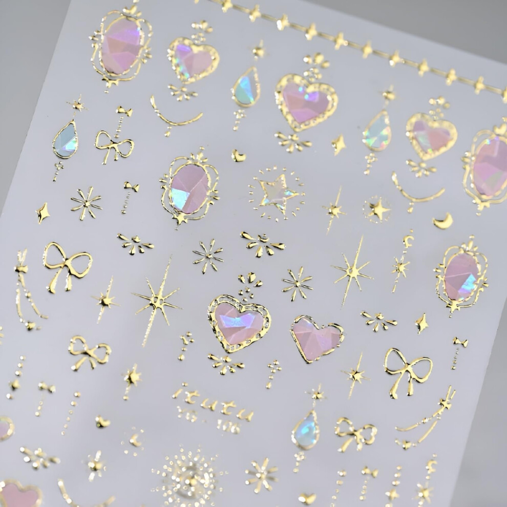 Pink/Gold Valentine Nail Stickers 5D Embossed Hearts Bows Selfadhesive Nail Art Decorations