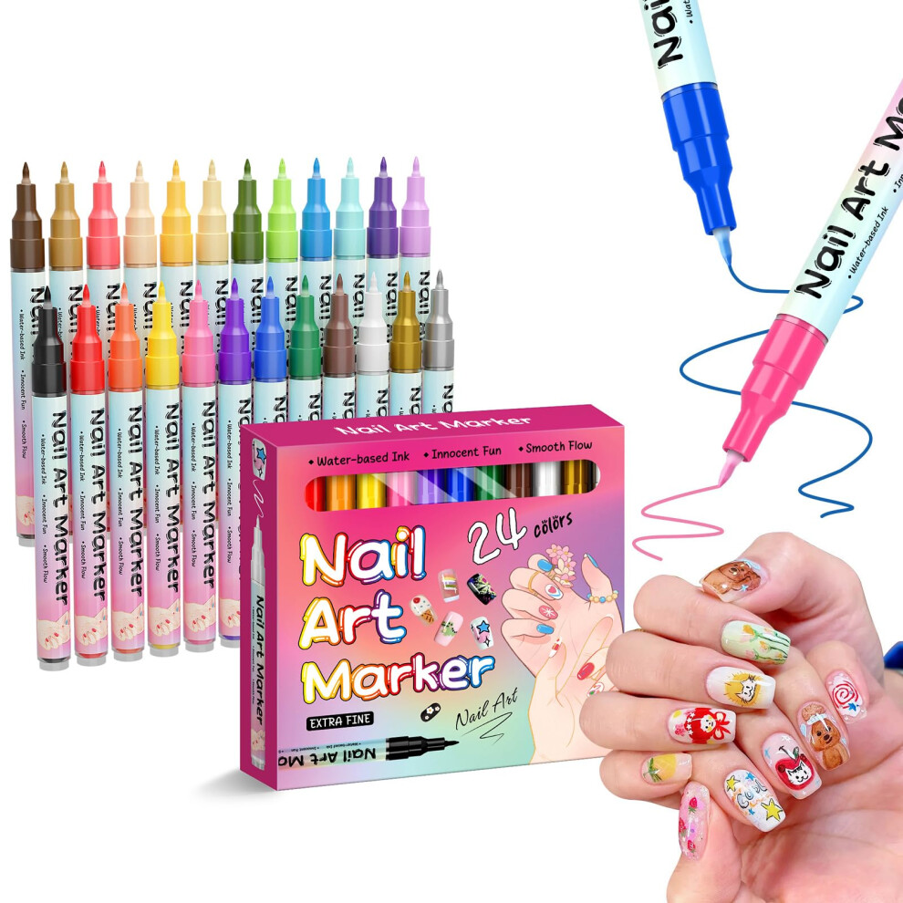 Waterproof Nail Art Pens Set with UltraFine Precision Tip, QuickDry Ink, 12 Vibrant Colors