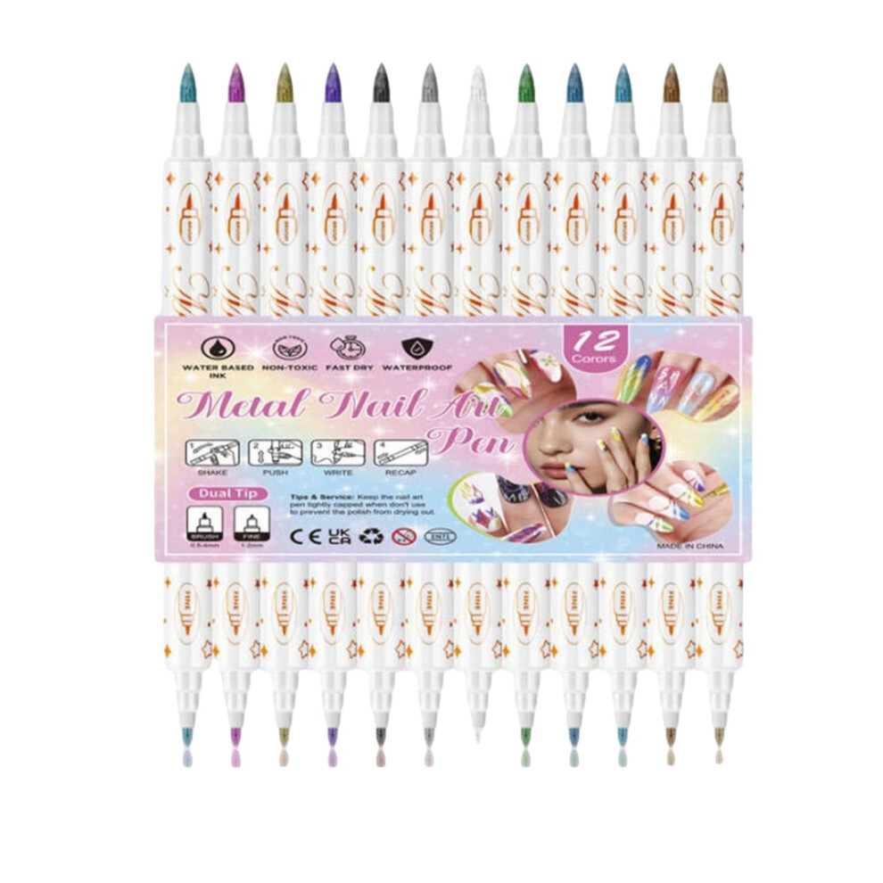 12 Color Nail Art Pens Set with Precision Tips, DoubleEnded Design for DIY Manicure and Drawing