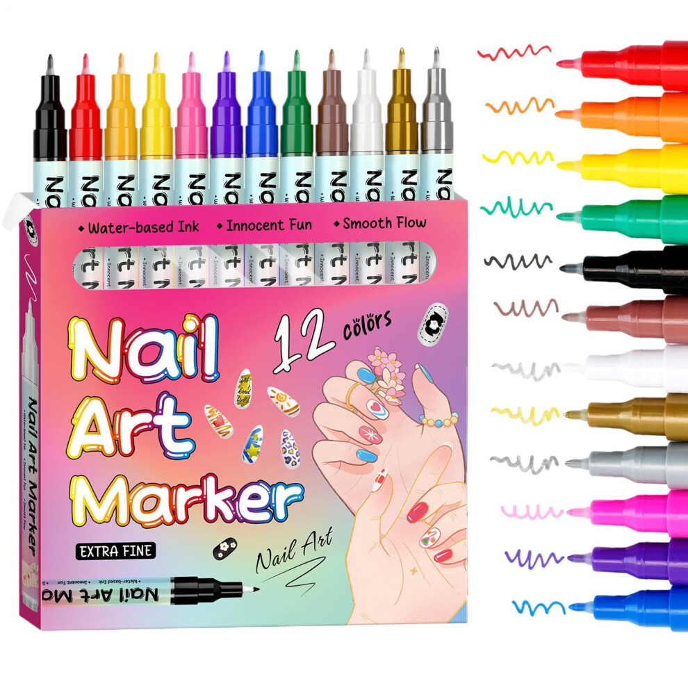 Nail Art Pens Set of 12 Colors with DualPurpose Tips for Dotting and Drawing in Home and Salon