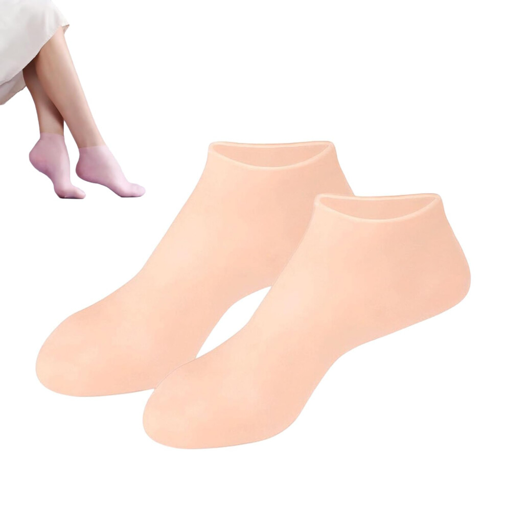 Moisturizing Foot Mask Silicone Socks for Dry Cracked Feet Women Skin Color Deep Hydration Spa