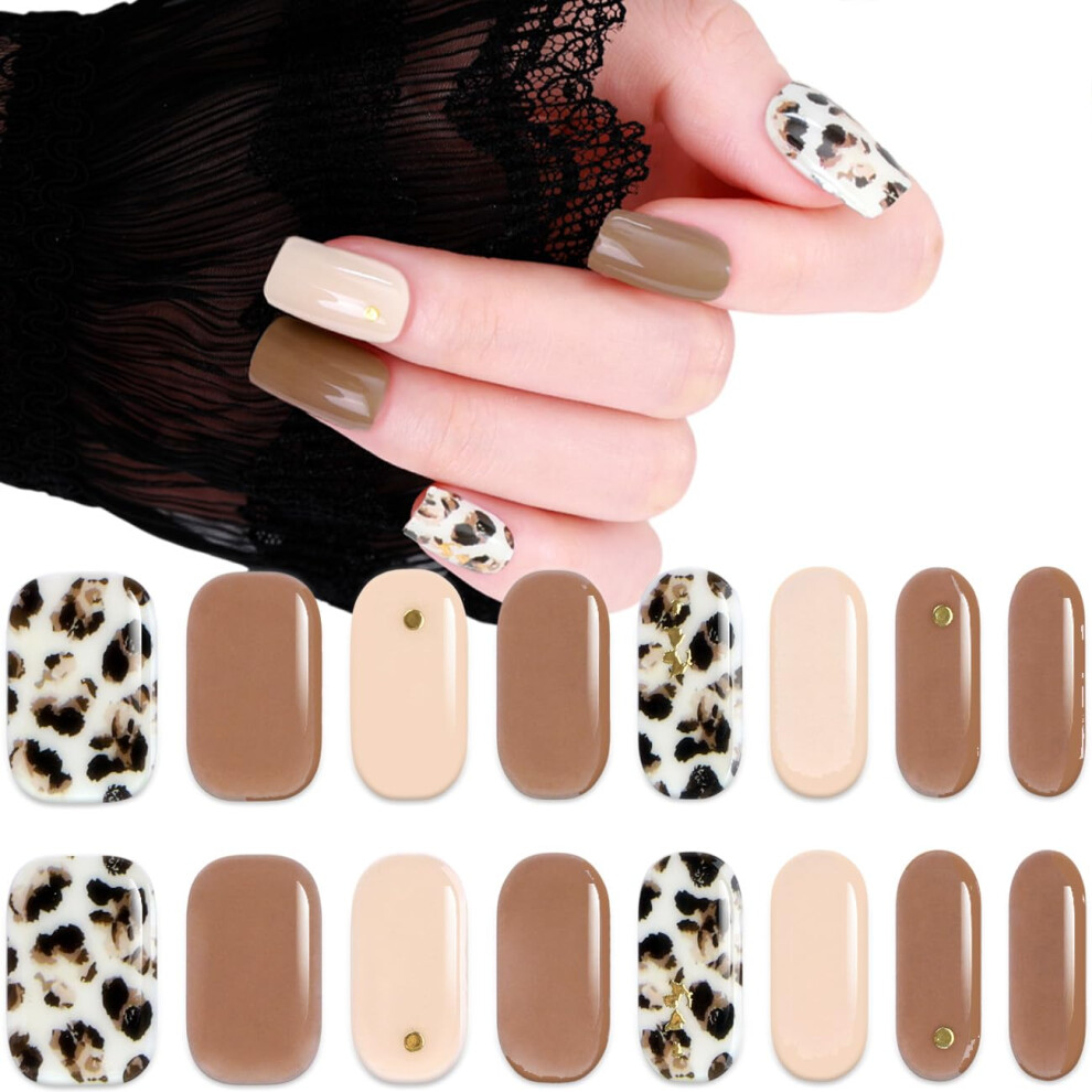 Semi Cured Gel Nail Strips Kit with UV LED Lamp, SalonQuality Gloss Finish, DIY Nail Wraps for Women