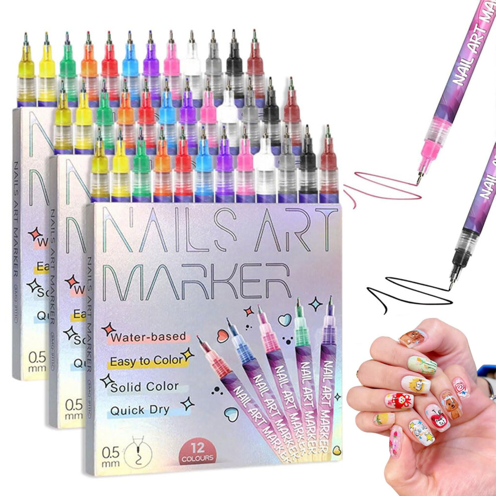 36 Colors Nail Art Pens Set with Precision Fine Tip, QuickDry Markers for DIY Gel Manicure