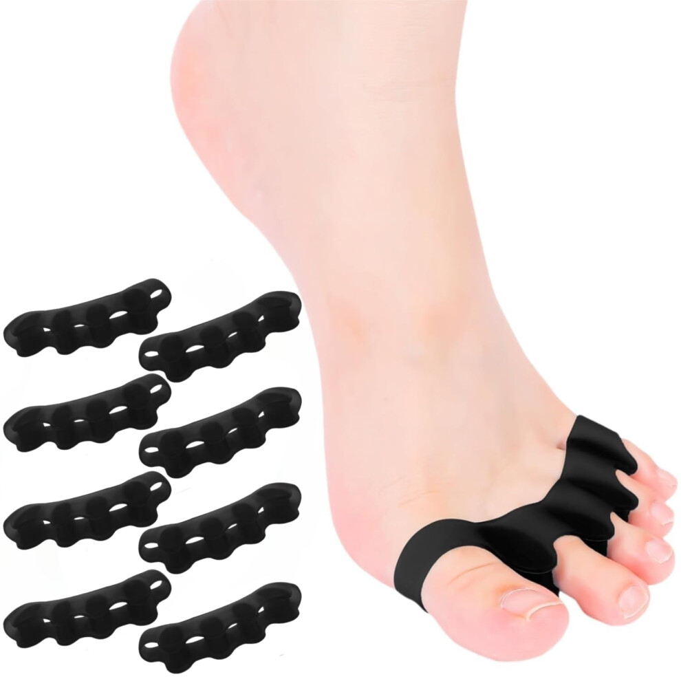 Black 8Pcs Toe Separators And Spacers For Foot Pain Relief, Bunion And Hammer Toe Correction, Pedicure