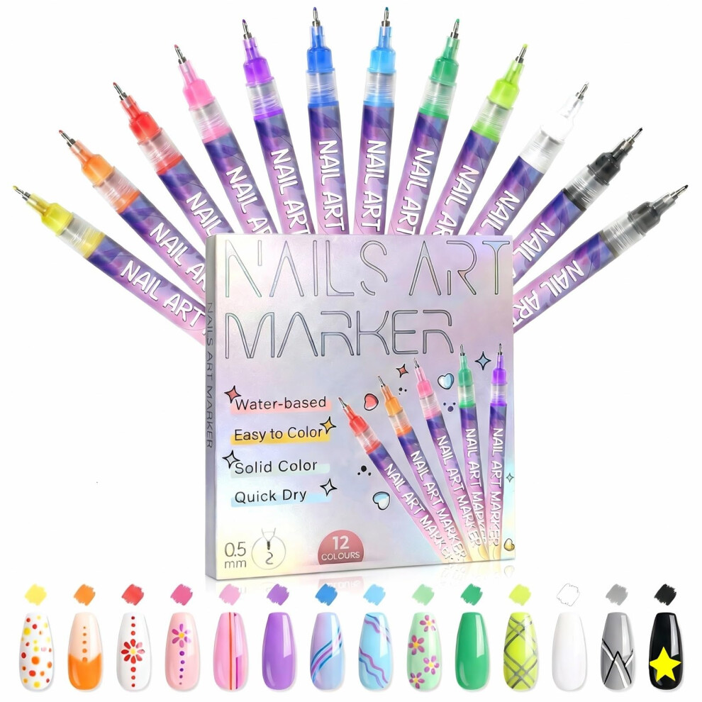 12 Color Nail Art Pen Set with Precise 0.5mm Tips and QuickDrying Polish for Detailed Designs