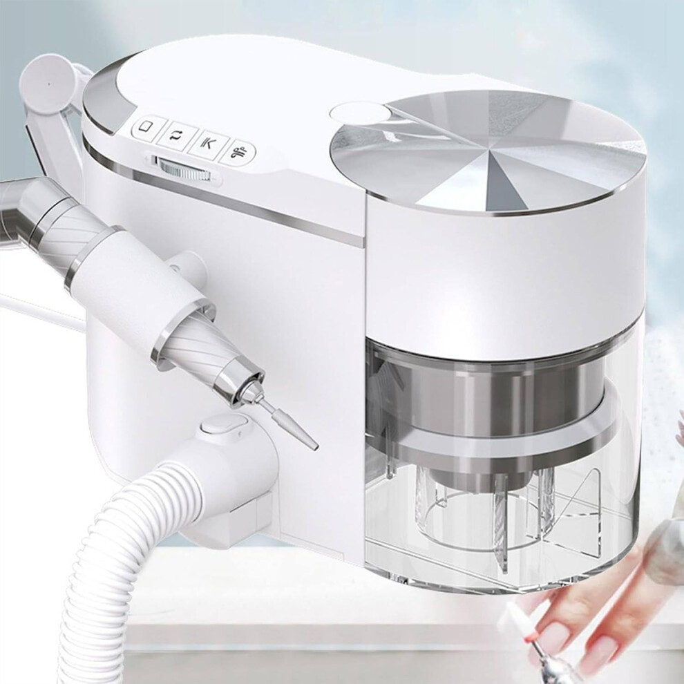 White Electric Nail Drill And Dust Collector 2 In 1, 30000Rpm Speed, Powerful Dust Suction,