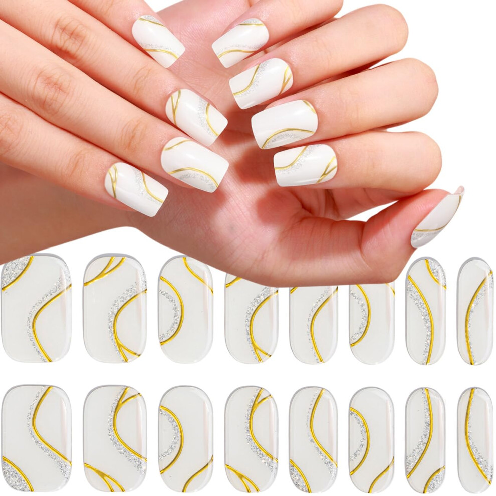 Semi Cured Gel Nail Strips Kit with UV LED Lamp, Glossy Salon Finish, Flexible Wraps for Women