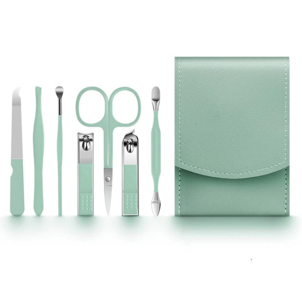 Green Nail Clipper Set Stainless Steel With Precise Cutting Edge Ergonomic Grip For Travel 7Piece