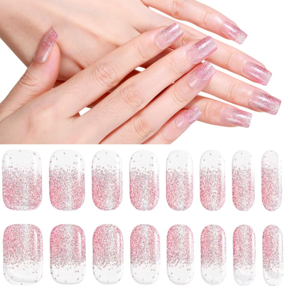 Semi Cured Gel Nail Strips UV LED Kit with 16 Flexible Wraps, SalonQuality Finish, DIY Manicure Set