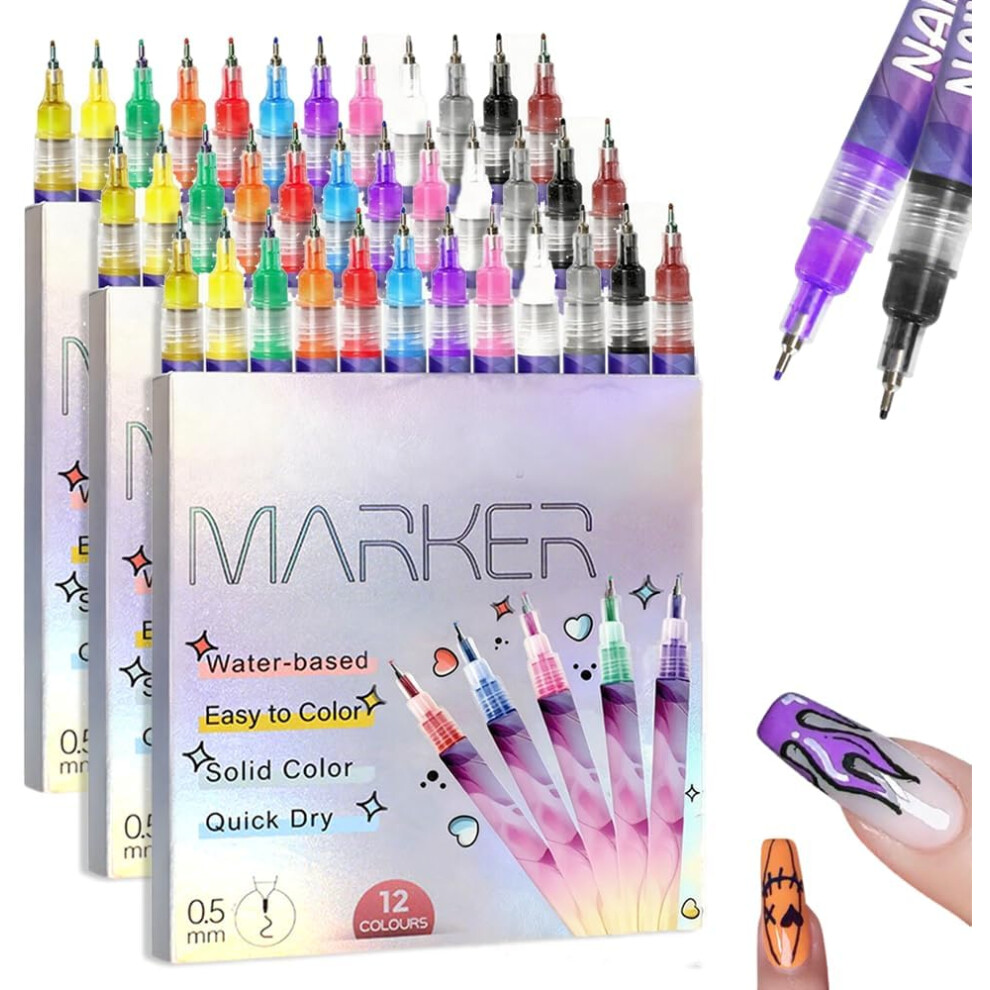 Acrylic Nail Art Pens Set 12 Colors with Precise 0.5mm Tip QuickDry Waterproof Ink for Manicure