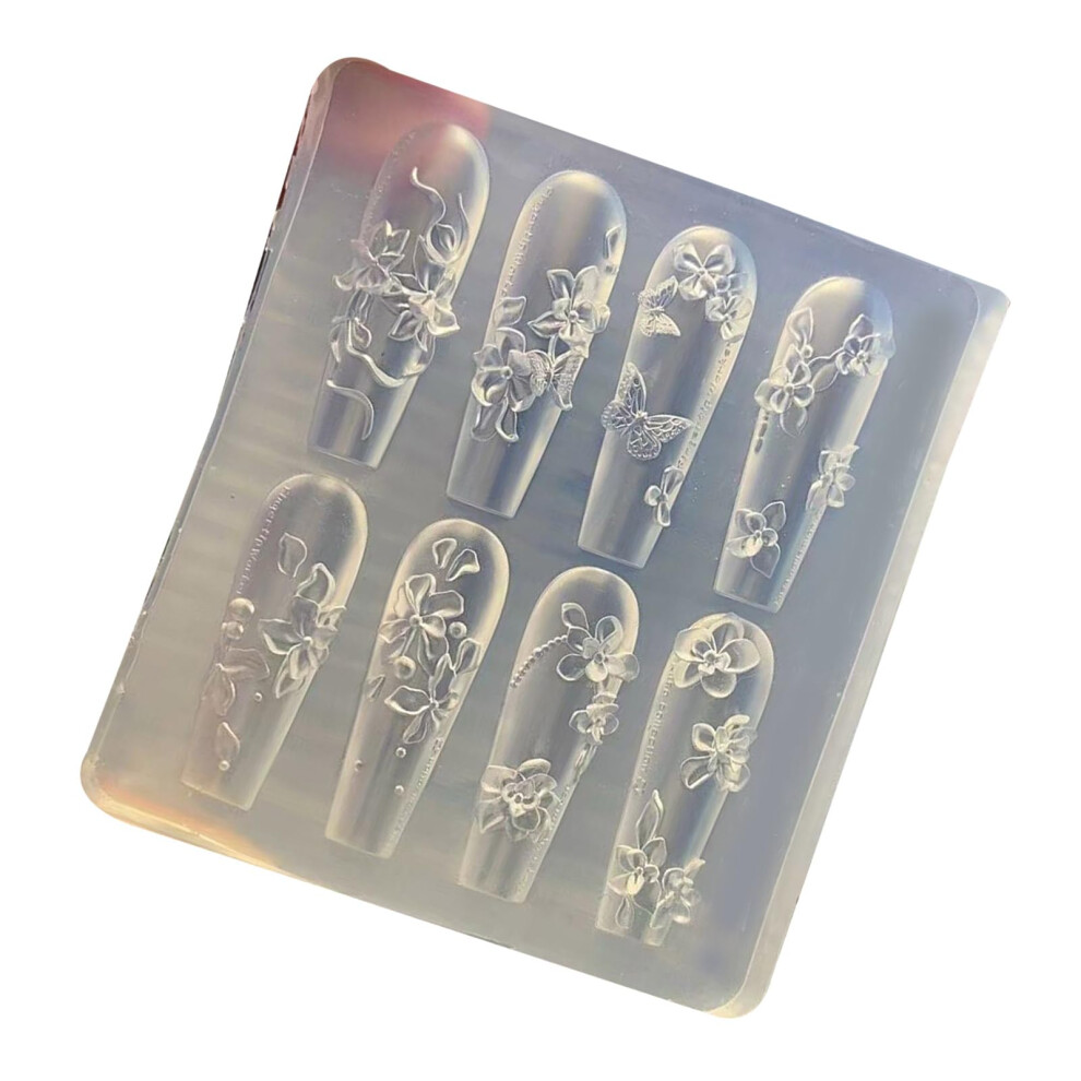 Silicone Nail Art Mold with Multiple Floral Patterns, Easy Demolding, Reusable for Gel or Acrylic