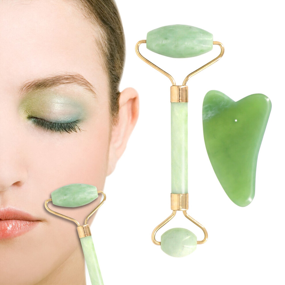 Jade Roller and Gua Sha Set for Face Massage, AntiWrinkle, Skin Rejuvenation, Cooling Glide