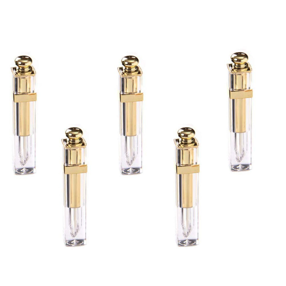 Gold Square Refillable Lip Gloss Tubes 4.5Ml With Wand Applicator, Leakproof Twist Seal, 5Pcs