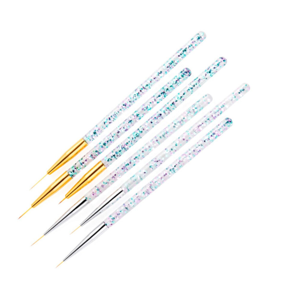 6pcs Sequined Handle Nail Art Brush and Pen Set with Fine Tip for Professional Manicure Detailing