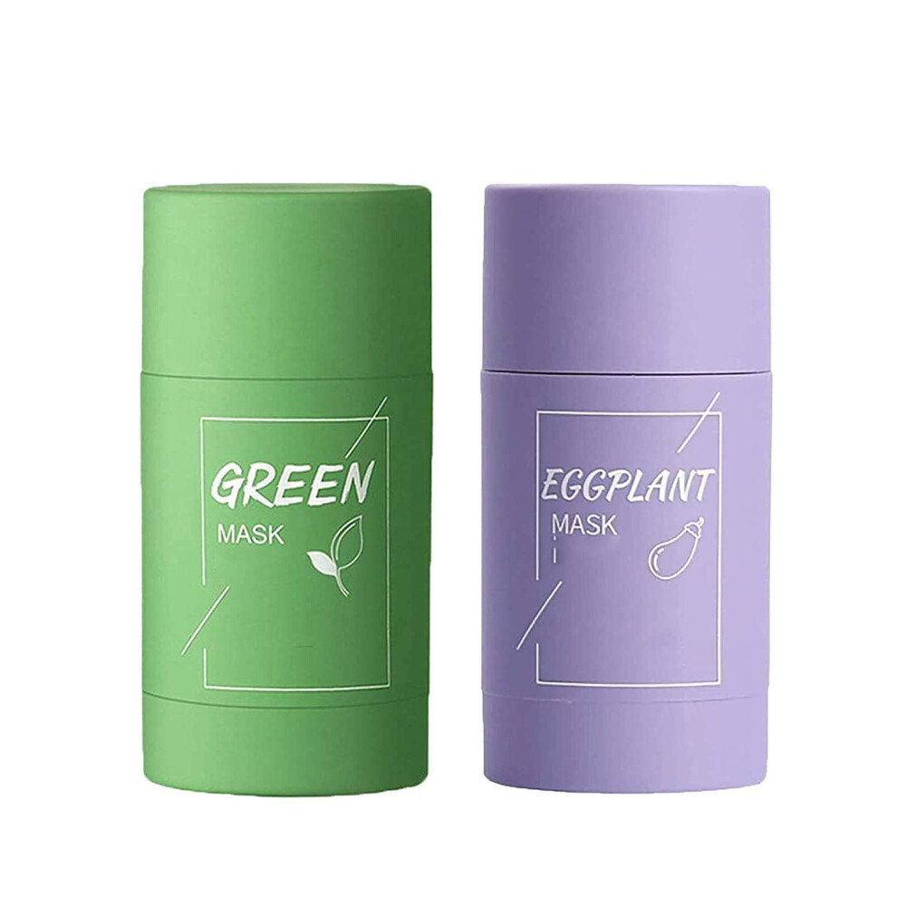 Green/Eggplant Tea Clay Mask Stick For Acne And Blackheads, Oil Control And Deep Pore Cleansing 2Pcs