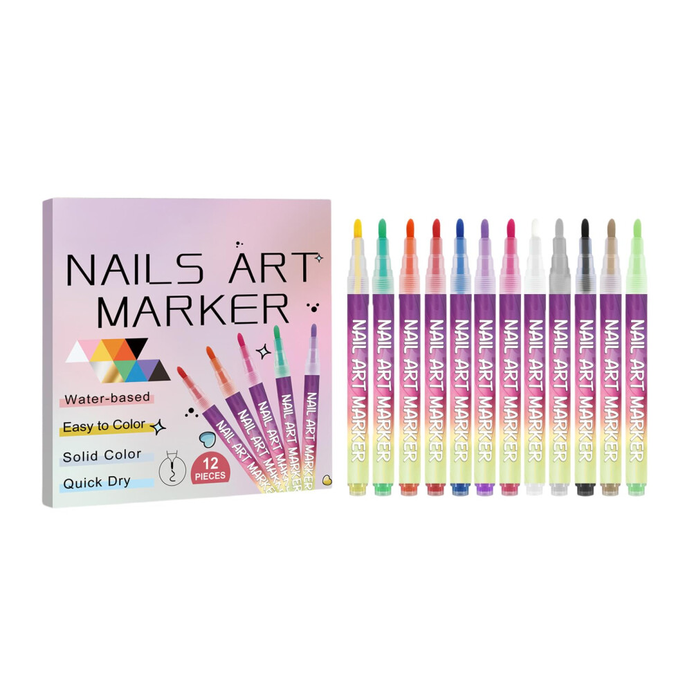 12 Colors Nail Art Pens Set with Vivid Pigments for Precise Drawing, Lining and Dotting Designs