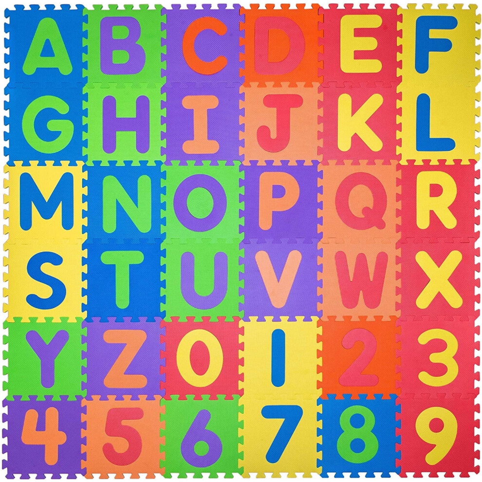 36 Tiles 4.7in Alphabet Play Mat - Interlocking Foam Puzzles with ABC & Numbers 0-9, Compatible with Kids, Toddlers, Crawling Baby