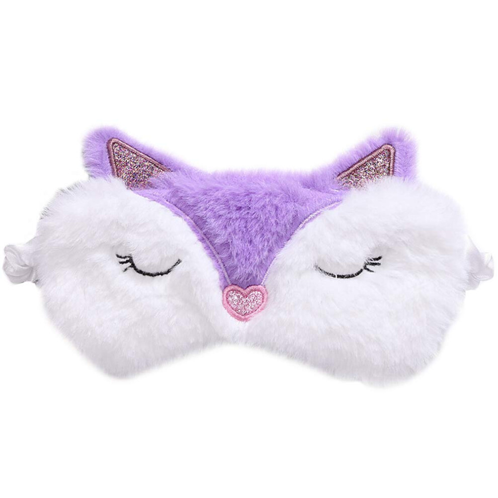 Plush Fox Sleep Mask Purple with Clouds Design Blocks Light Completely for Travel and Home