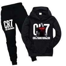 CR7Ronaldo Pojkar Träningsoverall Fotboll Hoodie Sweatshirt Hoodie Toppar + Byxor Outfits Svart 140cm