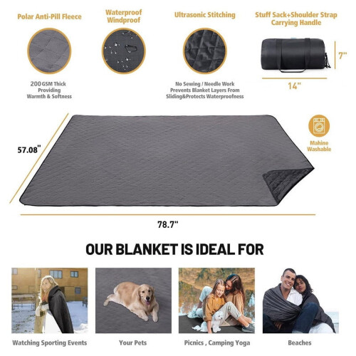 Κουβέρτα για πικνίκ εξωτερικού χώρου FastXmas Large57"x79", καπιτονέ φλις 3 στρώσεων 200GSM, 2