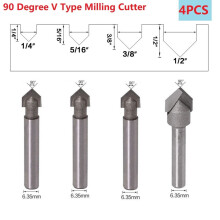 Juego de 4 brocas para fresadora de ranura en V de 90 grados con vástago de 1/4 de pulgada para grabado CNC. Smile Home