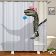 Tenda da doccia 3D 180x200 cm con dinosauri, ideale per il bagno, con 12 ganci, in tessuto bianco impermeabile e antimuffa.