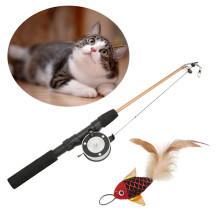 Funny Cat Stick Realistic Flexible Interactive Reel Telescopic Fishing Rod Cat Toy for Cats Red Fish Fishing Rod