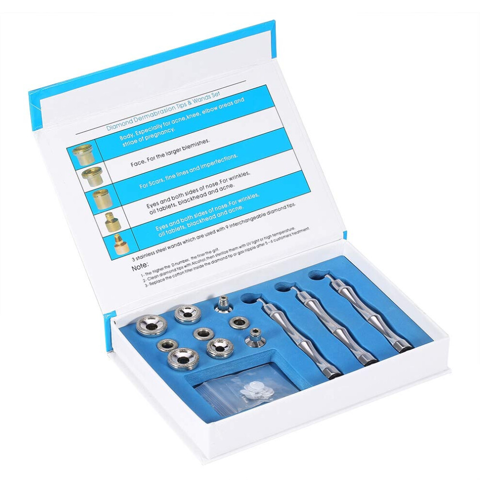 Diamond Microdermabrasion Wand with Replacement Stainless Steel Tips for Facial Exfoliation