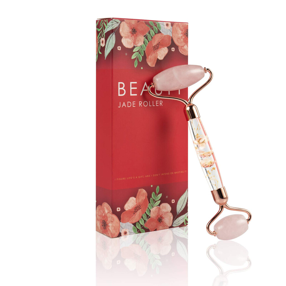 Pink Jade Roller For Face And Eyes, Natural Stone Antiaging Facial Massager With Gift Box