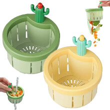 2PCS Cactus Kitchen Sink Drain Strainer, Self-Cleaning Press Automatic Dumping Basket, Lifting Filter Net, compatible with standard sinks